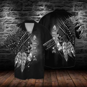 Black And White Native Skull 3d Full Print Hawaiian Shirt-1