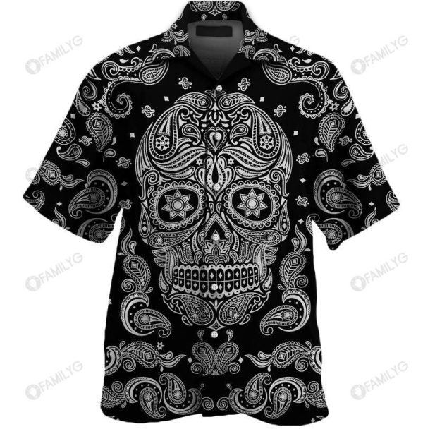 Black And White Skull Art – Skull Unisex Hawaiian Shirt Summer Hawaiian