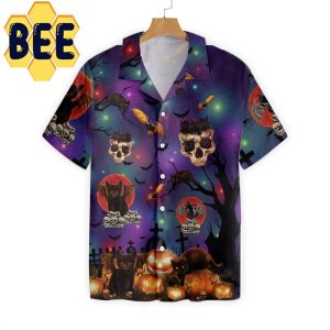 Black Cat Halloween Hawaiian Shirt-1