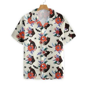 Black Cat Halloween Hawaiian Shirt Print Aloha Short Sleeve Unisex Shirt-1