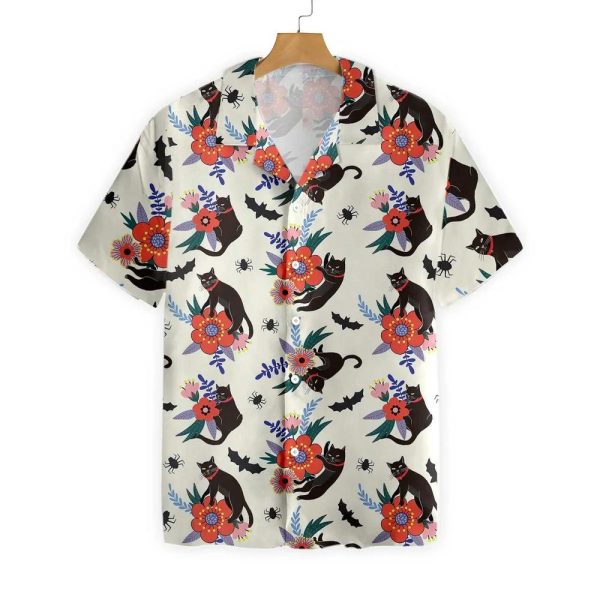 Black Cat Halloween Hawaiian Shirt Print Aloha Short Sleeve Unisex Shirt-1