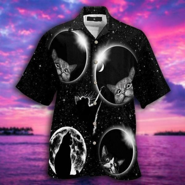 Black Cat Moonlight 3d All Over Printed Hawaiian Shirt