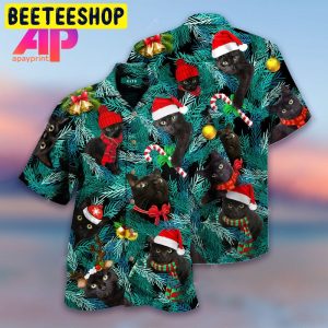 Black Cat Noel Trending Hawaiian Shirt-1