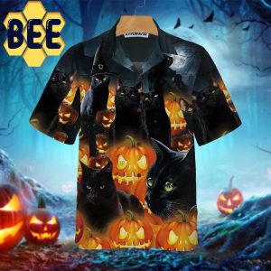 Black Cat Pumpkin Halloween Hawaiian Shirt-1