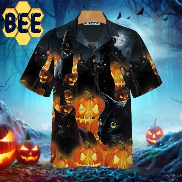 Black Cat Pumpkin Halloween Hawaiian Shirt-1