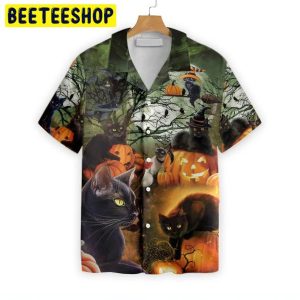 Black Cat The Pumpkin Halloween Trending Hawaiian Shirt-1