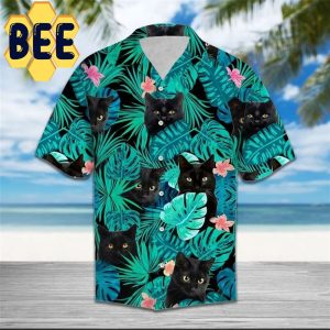 Black Cat Tropical Hawaiian Shirt-1