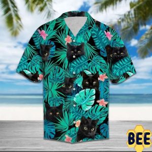 Black Cat Tropical Trending Hawaiian Shirt-1