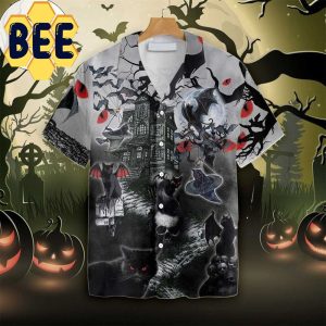 Black Cats Are Flying Halloween Hawaiian Shirt-1