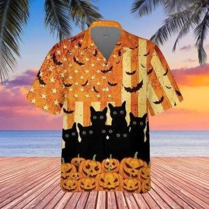 Black Cats Halloween American Hawaiian Shirt