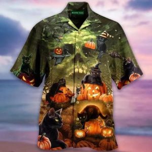 Black Cats Halloween Hawaiian Shirt Print