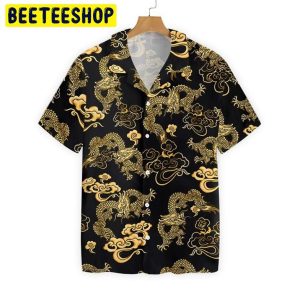 Black Gold Oriental Dragon Trending Hawaiian Shirt-1