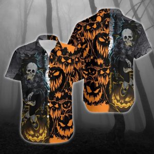 Black Orange Pumpkin Halloween Hawaiian Shirt