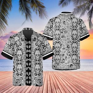 Black Pattern Color Skull Hawaiian Shirt