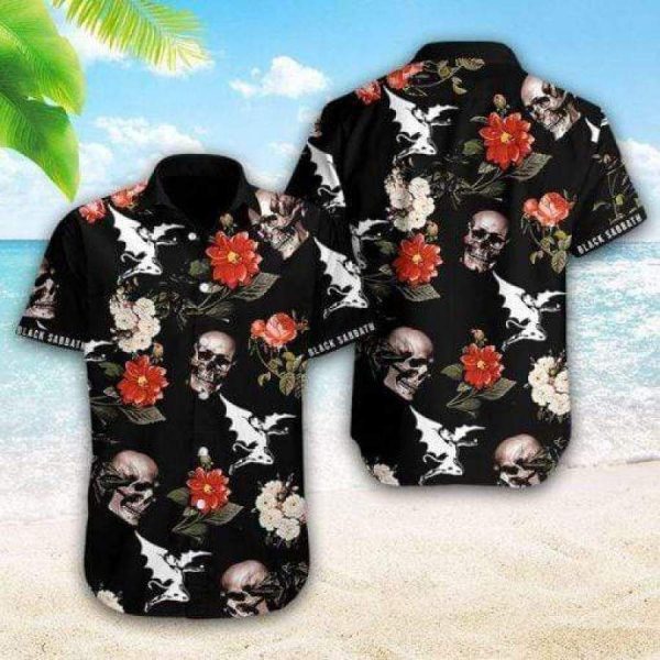 Black Sabbath Skull Aloha Tropical Hawaiian Shirts 3d