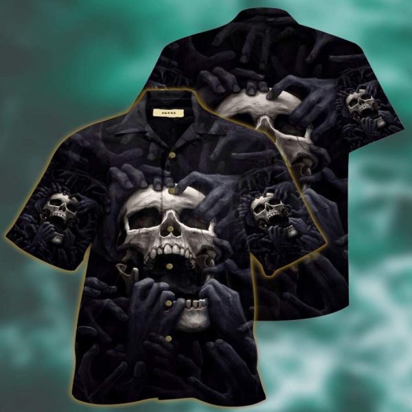 Black Skull Tropical Full Printing Hawaiian Aloha Shirts