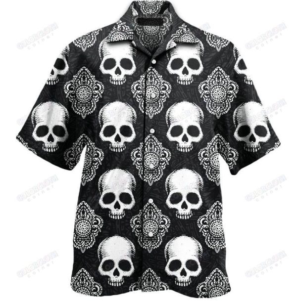 Black Sugar Skull Hawaiian Shirt Colorful Short Sleeve Summer Beach Casual Shirt