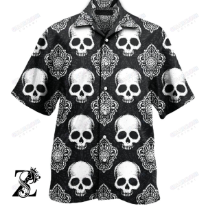 Black Sugar Skull Pattern Hawaiian Shirt
