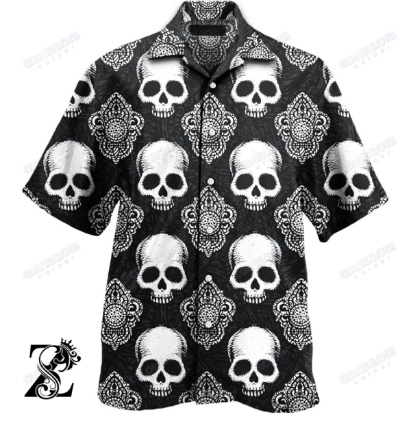 Black Sugar Skull Pattern Hawaiian Shirt