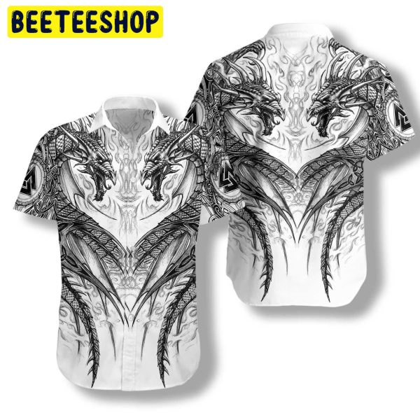 Black White Art Dragon Trending Hawaiian Shirt-2