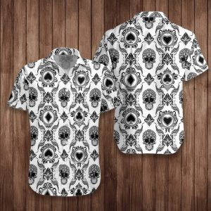 Black White Casino Skull Unisex Hawaiian Shirt