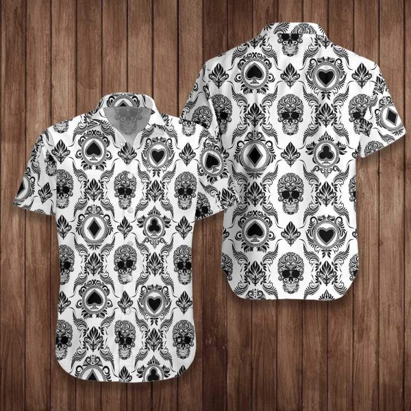 Black White Casino Skull Unisex Hawaiian Shirt