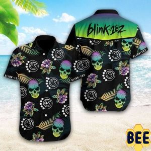 Blink-182 Skull Tropical Flower Trending Hawaiian Shirt-1