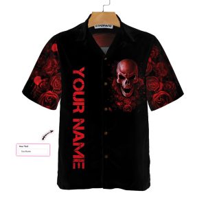 Blood Rose Skull Custom Hawaiian Shirt Red Rose Gothic