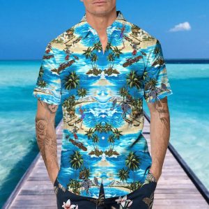 Blue Beach With Coconut Skull Hawaiian Shirt