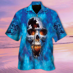 Blue Fire Cracked Skull Hawaiian Shirt-1