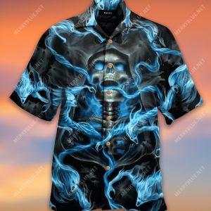 Blue Fire Skull Unisex Hawaiian Shirt