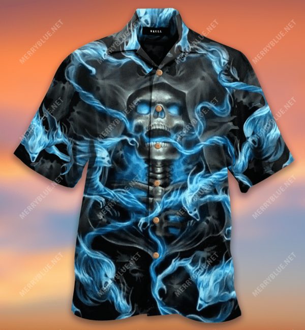 Blue Fire Skull Unisex Hawaiian Shirt