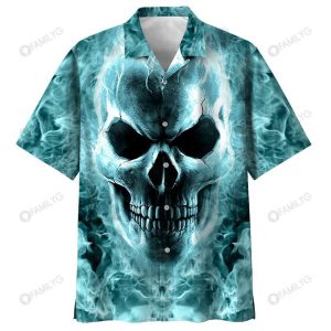 Blue Flame Skull Art – Skull Unisex Hawaiian Shirt Summer Hawaiian For Men Women Couple