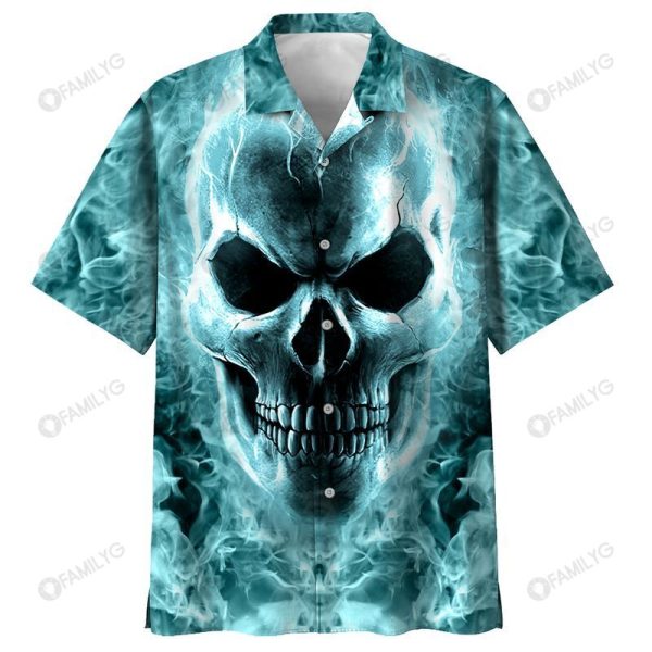 Blue Flame Skull Art – Skull Unisex Hawaiian Shirt Summer Hawaiian For Men Women Couple