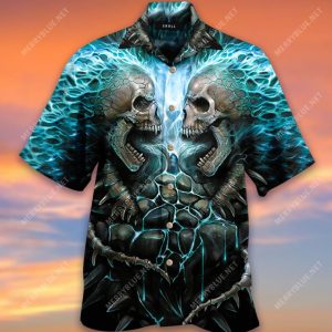 Blue Flaming Skull Aloha Hawaiian Shirt Colorful Short Sleeve Summer Beach Casual Shirt