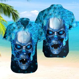 Blue Flaming Skull Hawaii Shirts Hawaiian Shirt