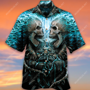 Blue Flaming Skull Hawaiian Aloha Shirts