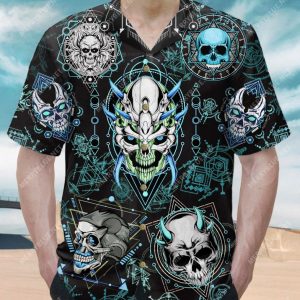 Blue Geometric Skull Unisex Hawaiian Shirt