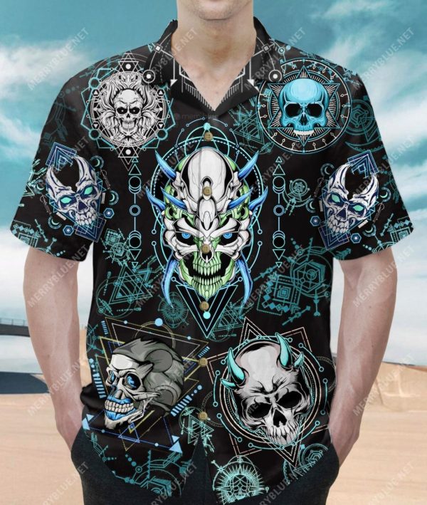 Blue Geometric Skull Unisex Hawaiian Shirt