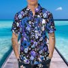 Blue Happy Summer Flowers Grinning Skull Hawaiian Shirt