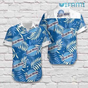 Blue Moon Beer Hawaiian Shirt Logo Tropical Leaves Beer Lovers Gift