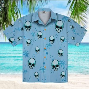 Blue Skull Coconut Tree Hawaiian Aloha Shirts Shirts