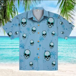 Blue Skull Coconut Tree Hawaiian Shirt Hawaiian Shirt For Men Hawaiian Shirt