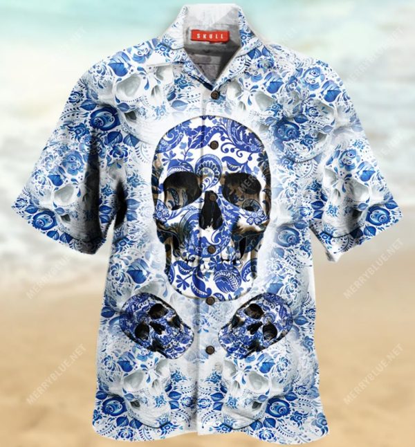 Blue Skull Hawaiian Shirt Colorful Short Sleeve Summer Beach Casual Shirt For Men And Women