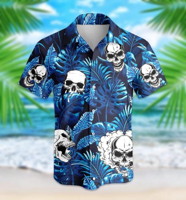 Blue So Cool Skull Tropical Hawaiian Aloha Shirt