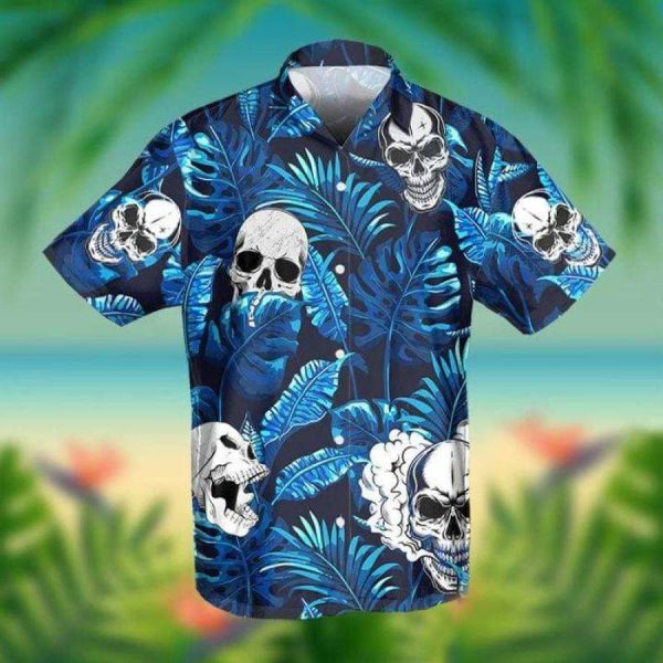 Blue So Cool Skull Tropical Hawaiian Aloha Shirts-1