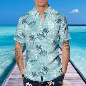 Blue Tropical Skull With Coconut Tree Hawaiian Shirt