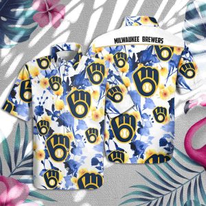 Brewers Hawaiian Shirt Brewers Symbol And Yellow Flowers Hawaiian Shirt