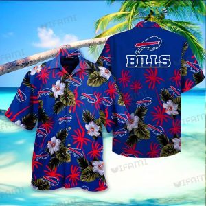 Buffalo Bills Hawaiian Shirt White Hibiscus Tropical Palm Leaves Buffalo Bills Gift