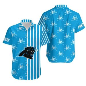 Carolina Panthers Stripes And Skull Hawaiian Shirt For Fans-1